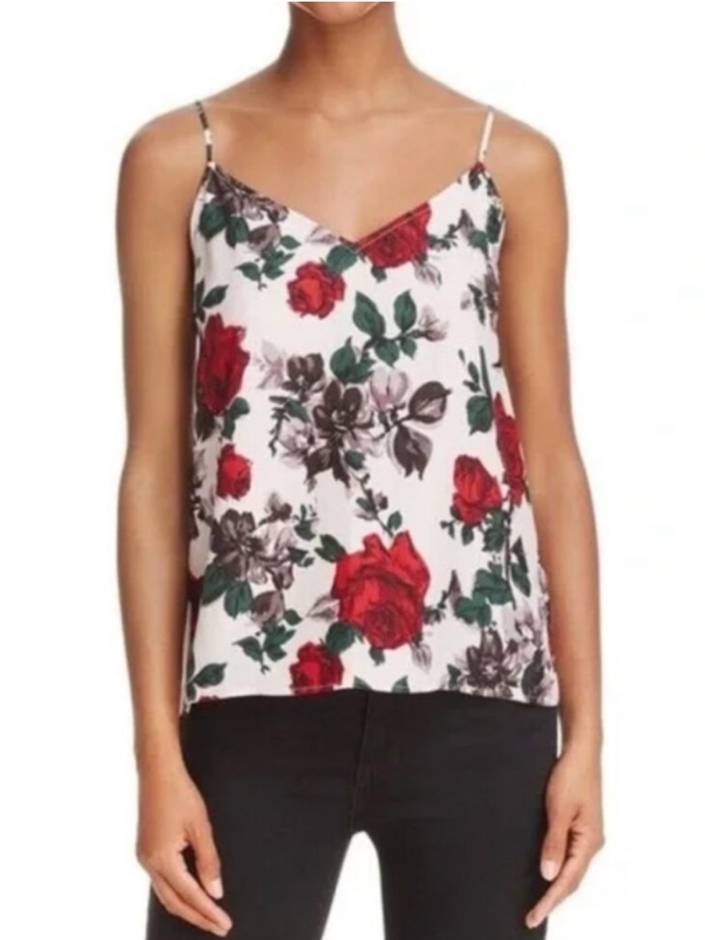 Equipment Floral V-Neck Silk Camisole - Red & Green on White